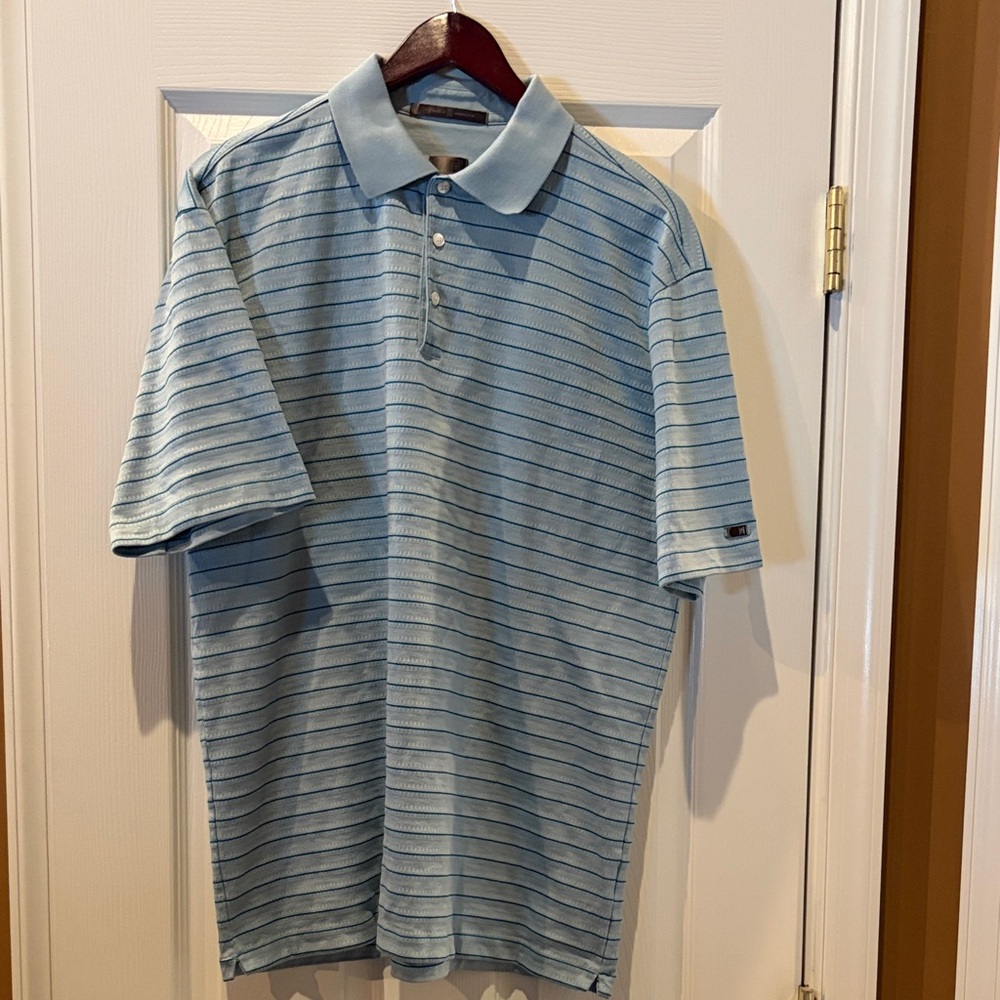 Men's Tiger Woods Collection Blue Striped Golf Polo Shirt